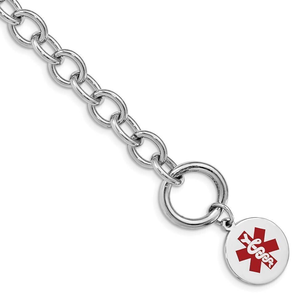 Kazi Luxury Sterling Silver Rhodium Engraveable Enamel Disc Medical ID Bracelet